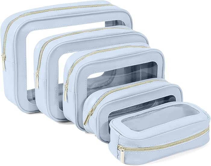 5PCS Clear Toiletry Bag,TSA Approved Travel Makeup Pouch with Zipper for Cosmetics and Toiletries... | Amazon (US)