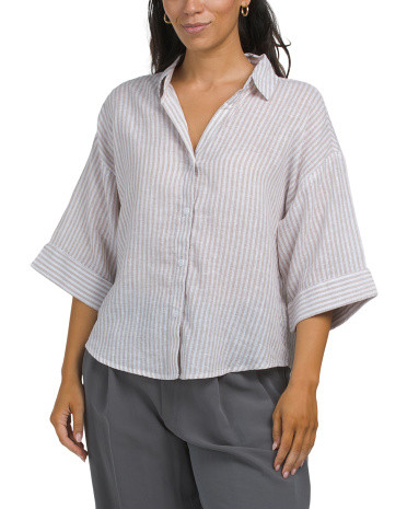 Linen Blend Button Down Shirt | TJ Maxx