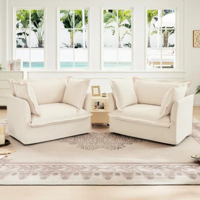 Cream Chenille Armchairs For Reading Nooks - Comfortable Seating Deep Seat Accent Chairs In Soft Pillows, Fabric | Wayfair North America