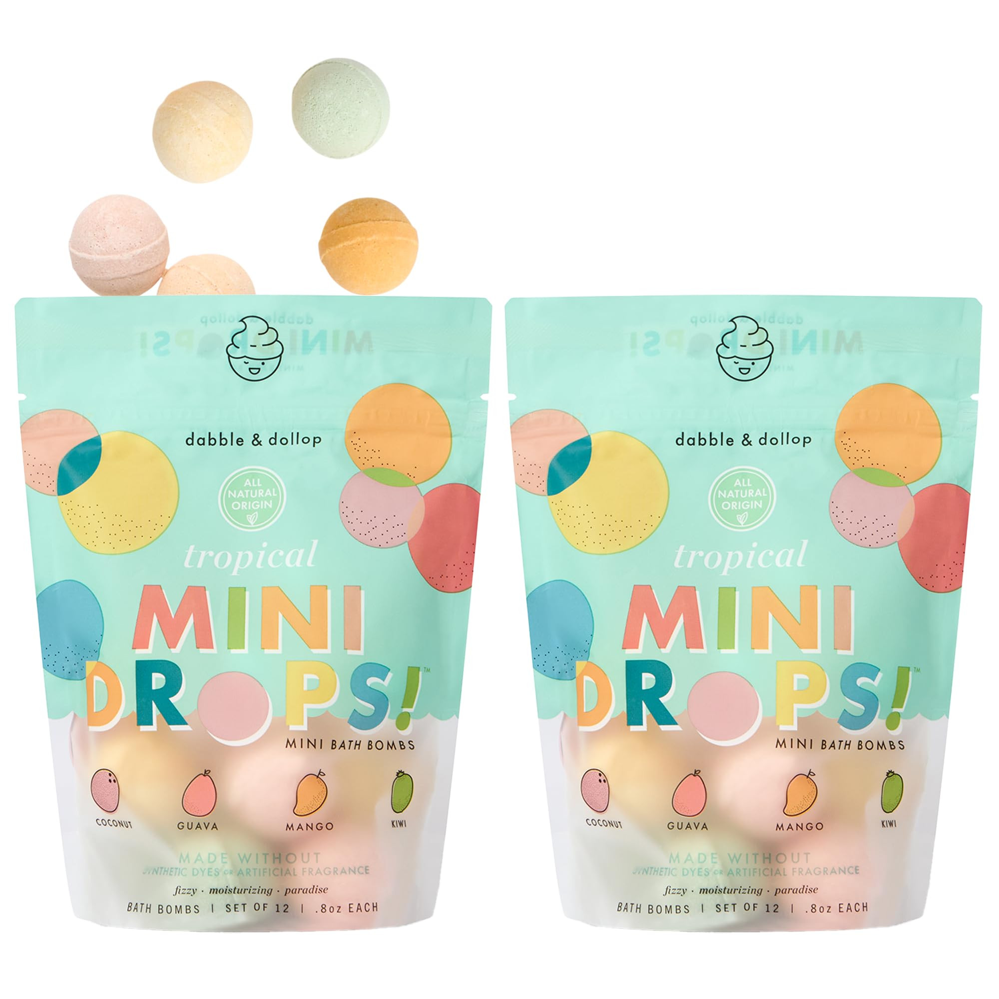 Dabble & Dollop Mini Bath Bombs, 100% Natural Droplets for Kids, Tropical Scents - Resealable Pou... | Amazon (US)