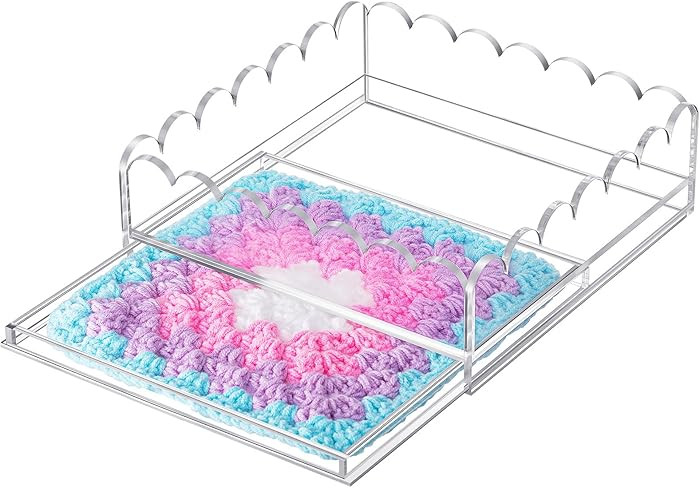 Acrylic Scalloped Tray 9" x 9" Large Clear Acrylic Tray with Drawer for Insert Customizable Photo... | Amazon (US)