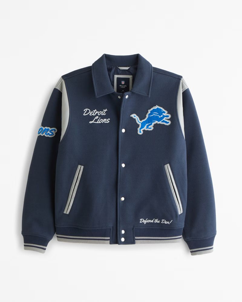 Men's Detroit Lions Varsity Bomber Jacket | Men's Coats & Jackets | Abercrombie.com | Abercrombie & Fitch (US)