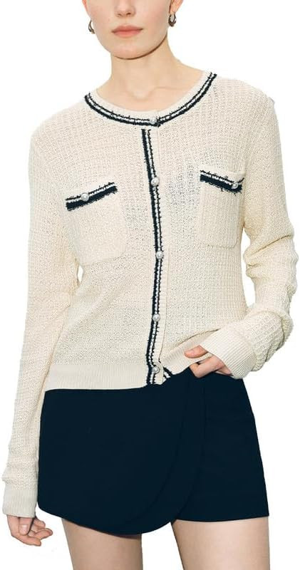 Womens Pearl Button Down Cardigan Long Sleeve Open Front Crew Neck Classic Trendy Lightweight Swe... | Amazon (US)