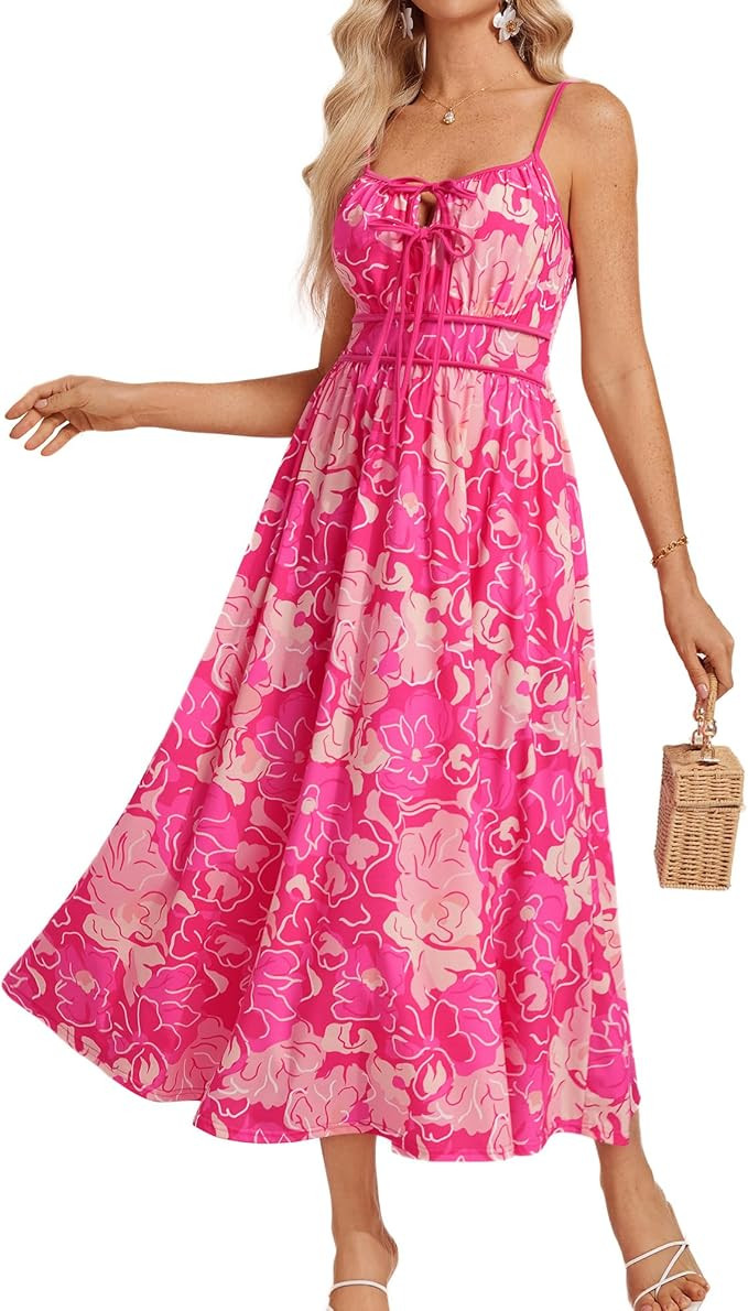 GRACE KARIN Women's 2025 Summer Casual Floral Boho Dress Spaghetti Strap Flowy Beach Maxi Dresses | Amazon (US)