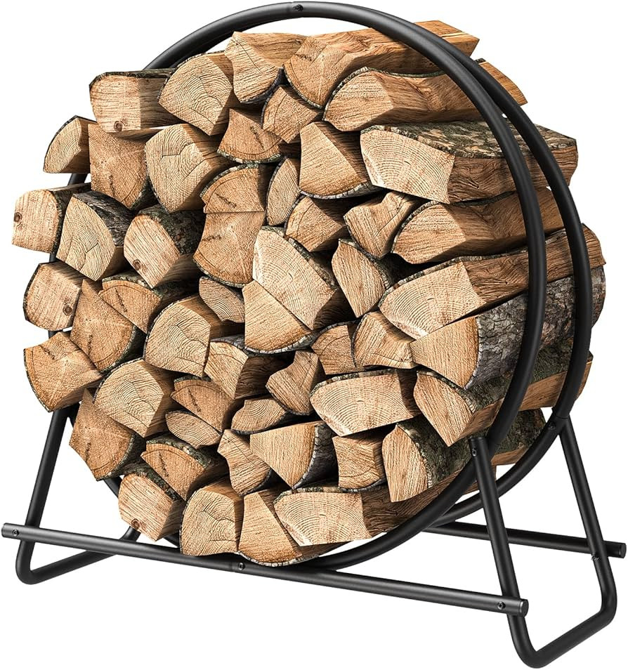 Mr IRONSTONE 30 inch Firewood Rack, Firewood Log Hoop for Indoor Fireplace Wood Storage Ring, Rou... | Amazon (US)