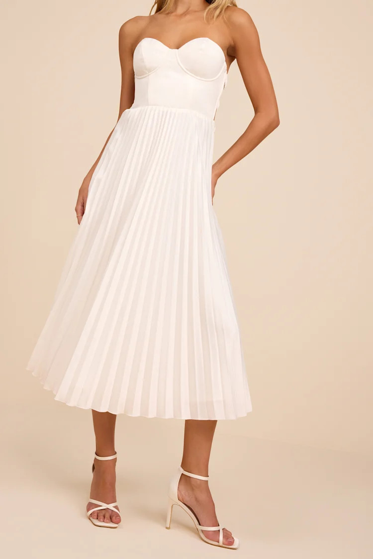 Irelyn White Satin Bustier Midi Dress | Lulus