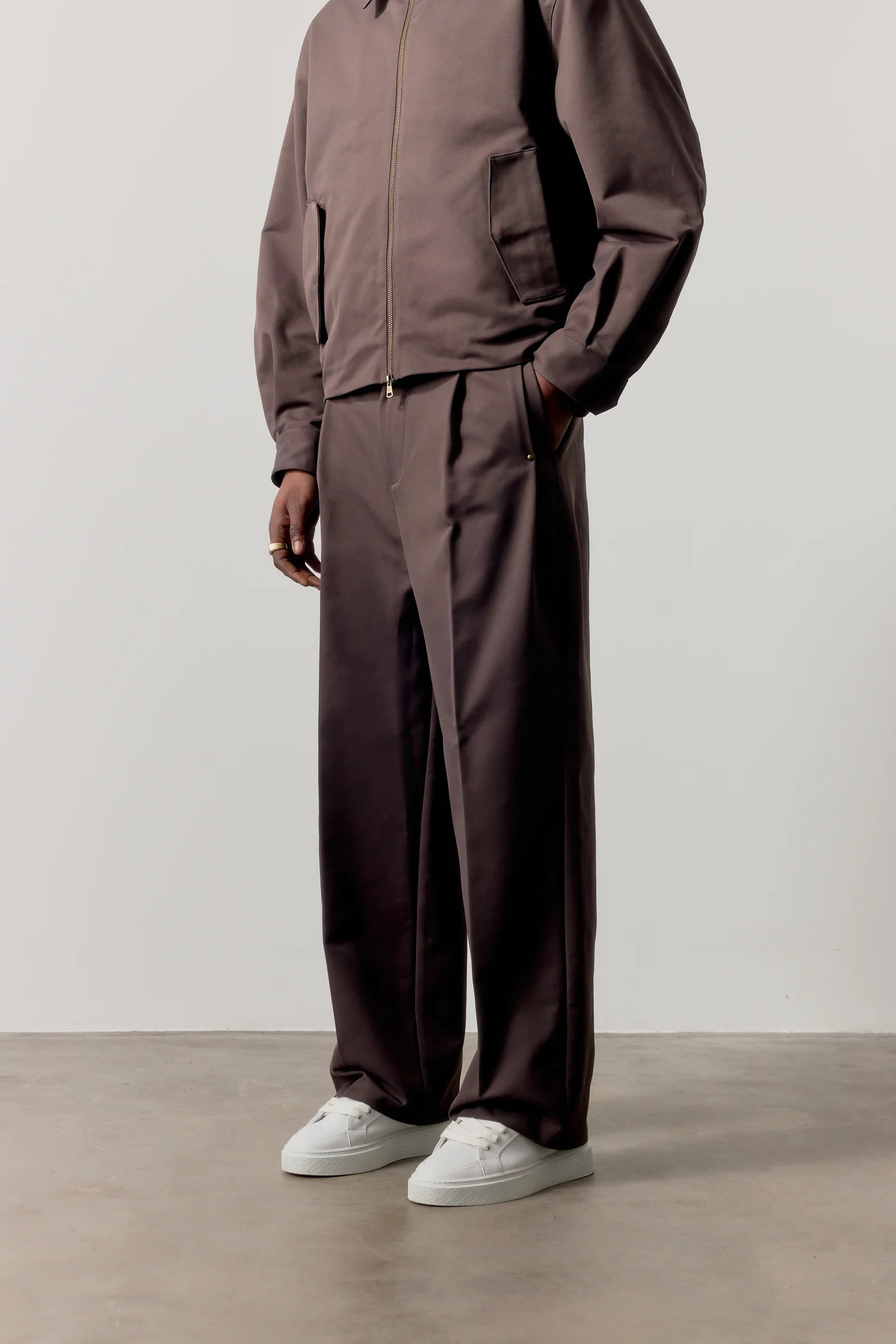 RIVET DETAIL TROUSERS - BROWN | The Couture Club