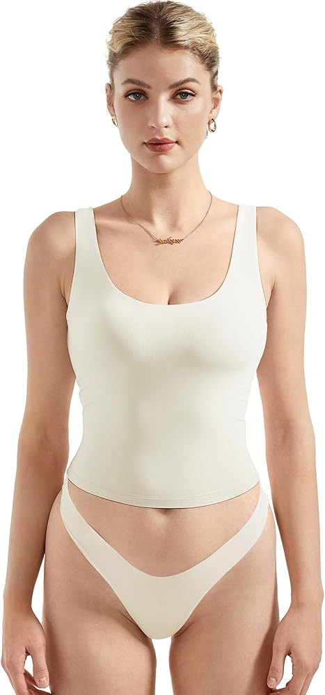 SUUKSESS Women Scoop Neck Tank Top Summer Sleeveless Going Out Double Lined Basic Tops | Amazon (US)