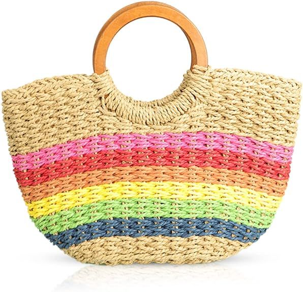 QTKJ Semi-circle Rattan Straw Handbags, Hand-Woven Women Summer Retro Straw Tote Bag Crossbody Ba... | Amazon (US)
