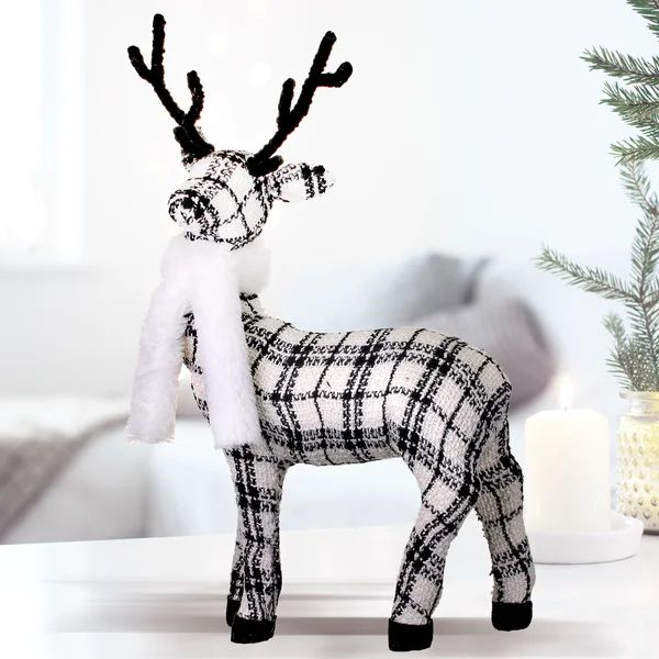 White and Black Plaid Standing Deer Decorative Accent | Wayfair North America