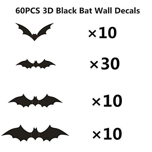 60 Pack Halloween 3D Bats Stickers Black Plastic Wall Bat Decals- Halloween Door Decorations,Home... | Walmart (US)