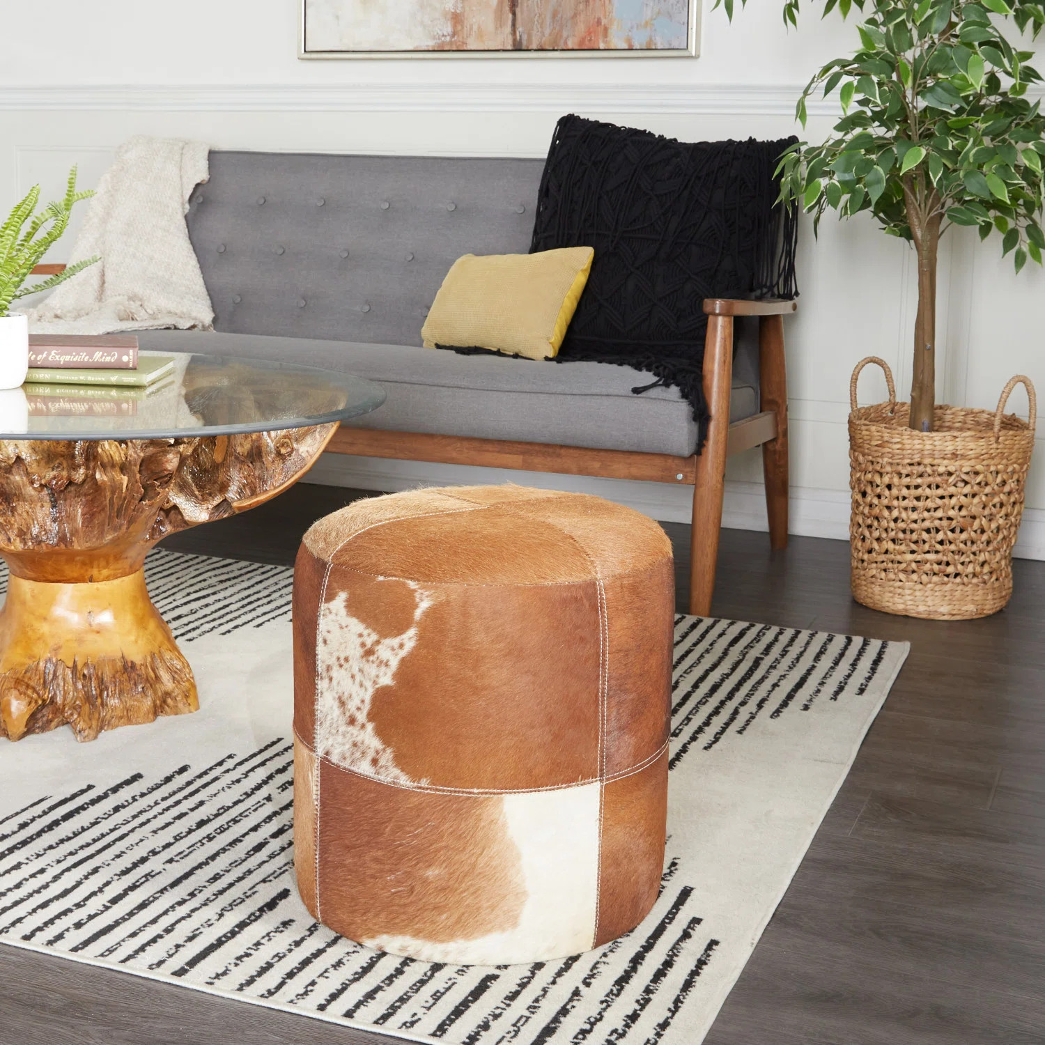 Union Rustic Alīna Leather Handmade Cowhide Living Room Stool with Patchwork Pattern & Reviews |... | Wayfair North America