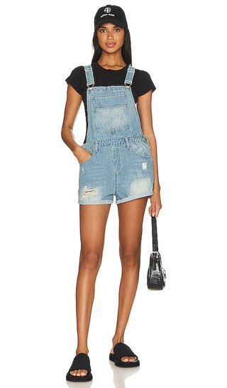 Carmen Denim Short Overalls in Light Blue Wash | Revolve Clothing (Global)
