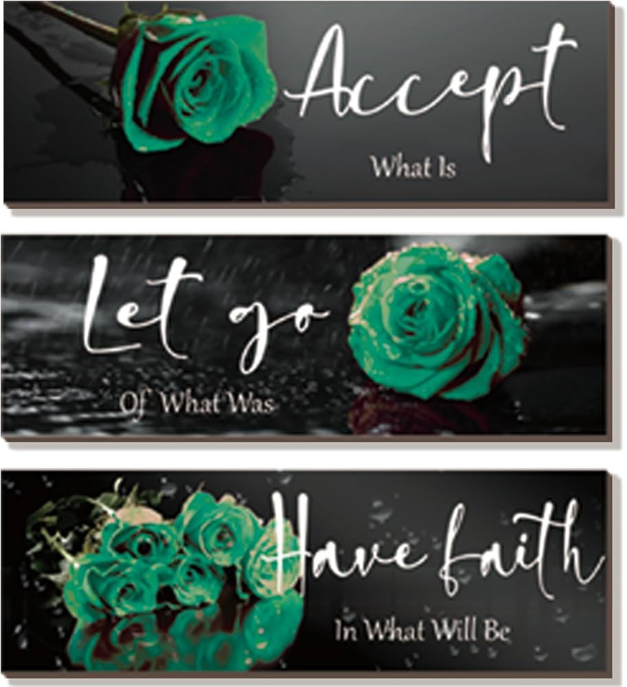 3 Pcs Green Wall Decor Inspirational Bathroom Decor Wooden Rose Wall Art Office Decoration With A... | Amazon (US)