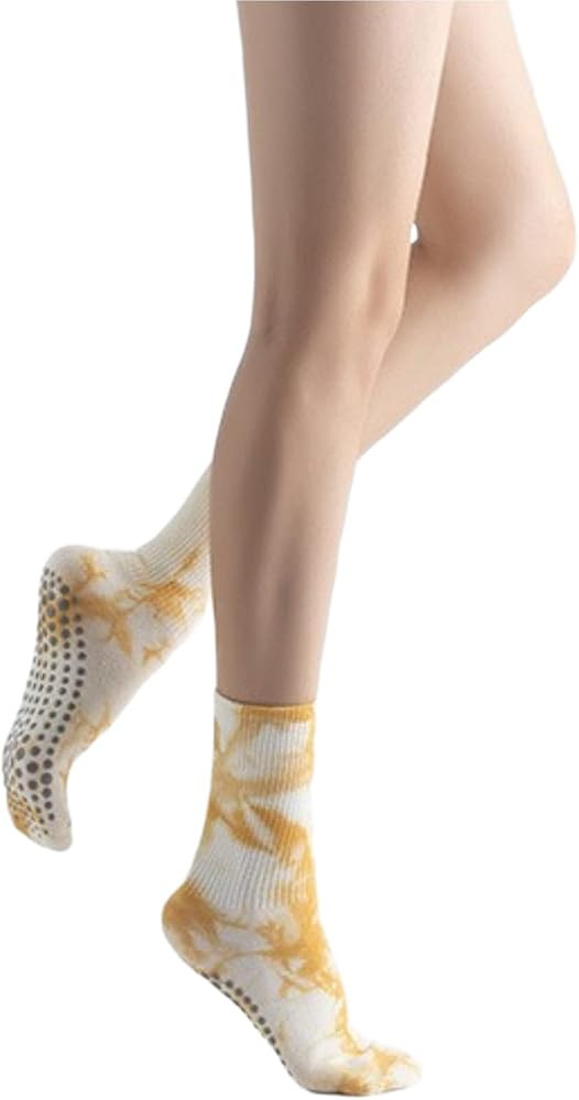 Yoga Pilates Socks with Grips for Women Non Slip Colorful Tie Dye Cushioned Crew Socks for Barre ... | Amazon (US)