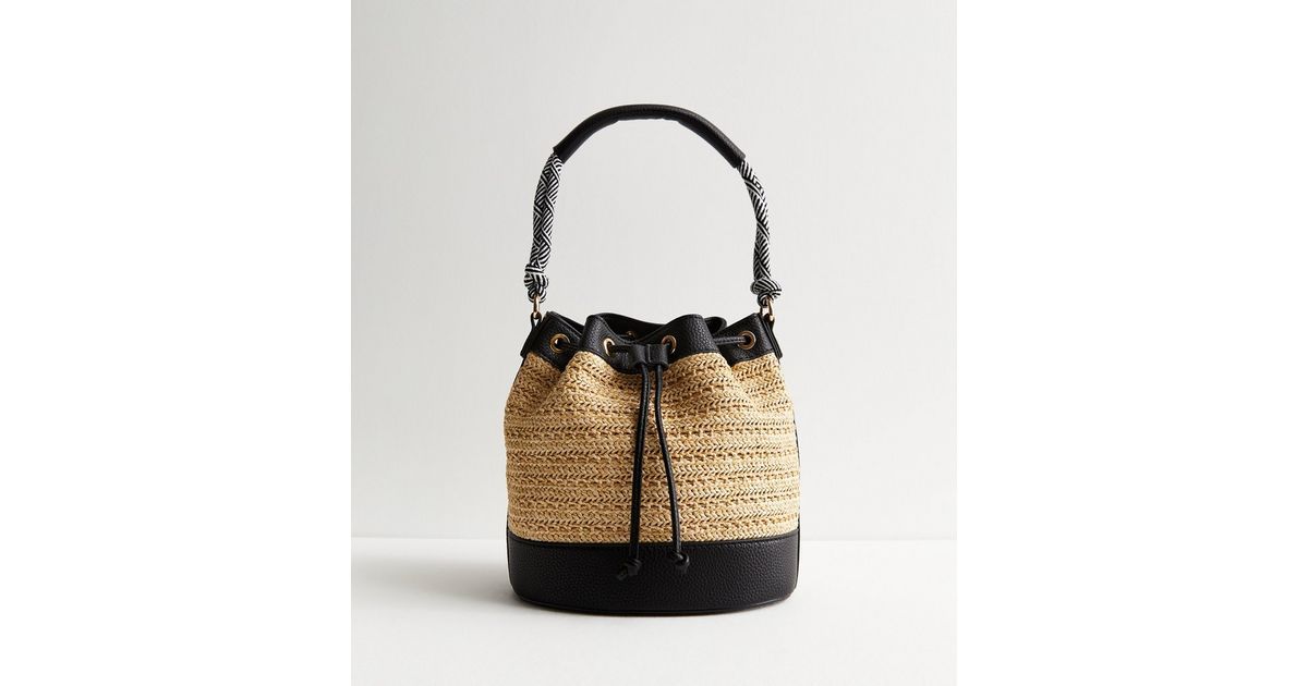 Black Raffia Drawstring Bucket Bag | New Look | New Look (UK)