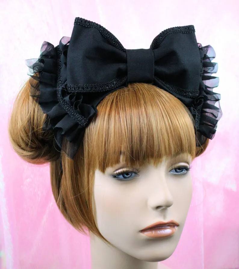 Alice Bow-lolita Headbow-black Bow-gothic Lolita Bow-lolita Hair Accessory-gothic Headdress-kawai... | Etsy (US)