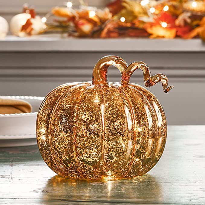 Lights4fun, Inc. 6.5” Amber Mercury Glass Pumpkin Battery Operated LED Fall Thanksgiving Lighte... | Walmart (US)