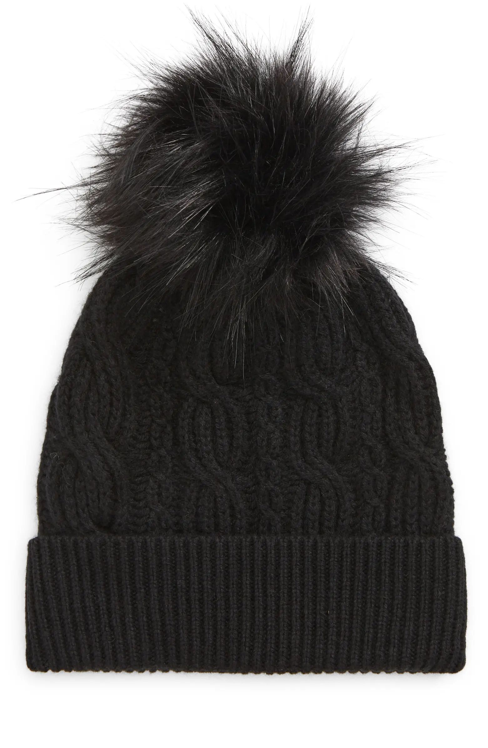 Nordstrom Wool & Recycled Cashmere Faux Fur Pom Beanie | Nordstrom | Nordstrom