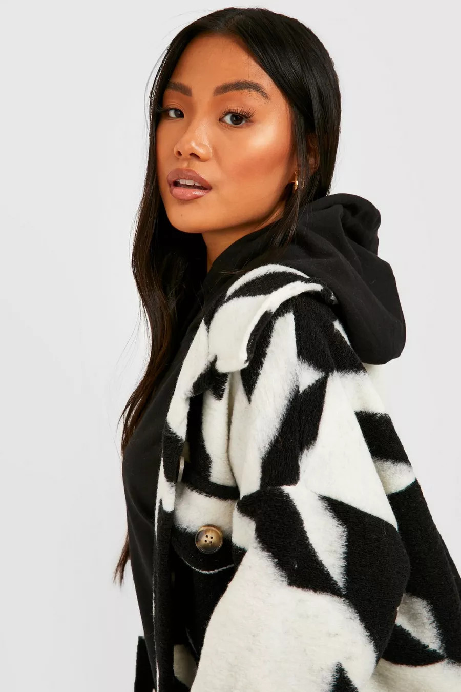 Petite Brushed Dogtooth Shacket | Boohoo.com (US & CA)