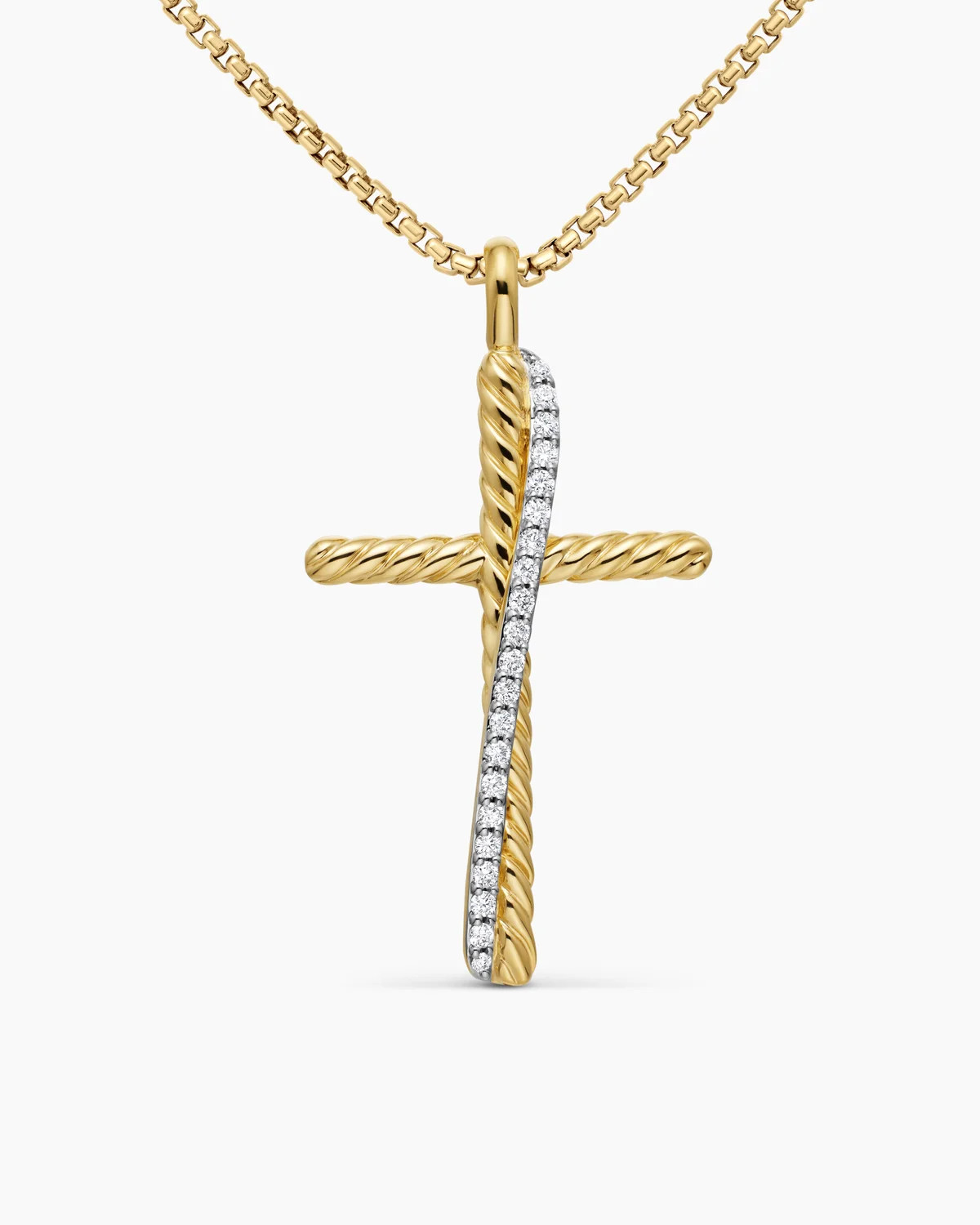 David Yurman | Crossover Cross Necklace in 18K Yellow Gold with Diamonds, 35.6mm | David Yurman