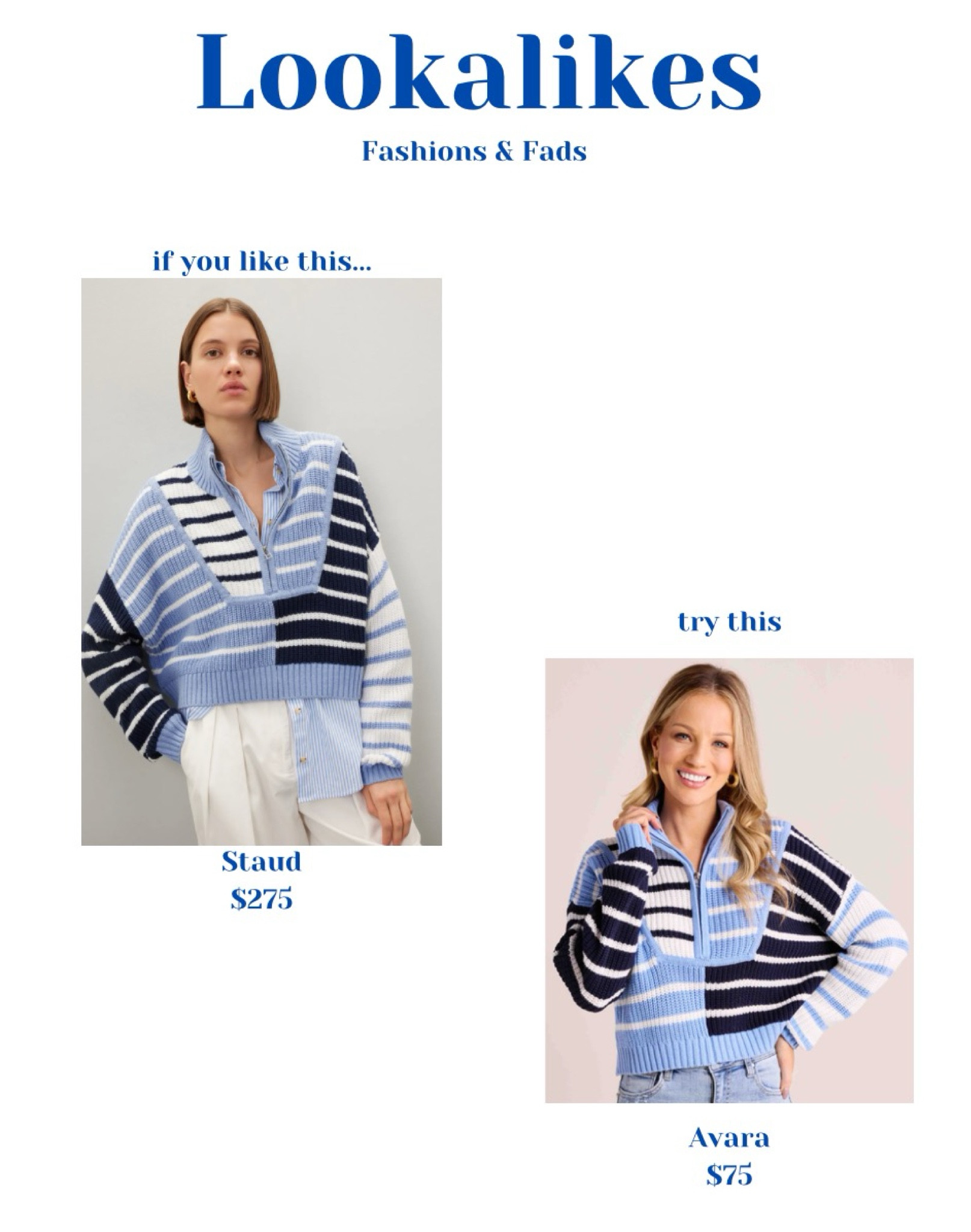 Staud sweater dupe!
 
striped sweater
shop avara
avara
blue sweater
blue striped sweater
staud clothing
avara sweater
lookalike
dupe
spring sweater
fall sweater
summer sweater
collared sweater
quarter zip sweater

#LTKStyleTip #LTKFindsUnder100