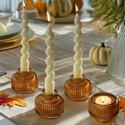 Kate Aspen 2-In-1 Fluted Amber Glass Taper Candlestick Candle Holders (Set Of 4) | 27217AM | Target