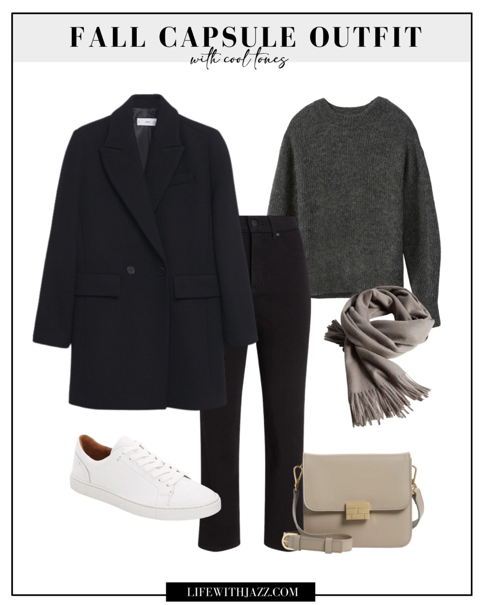Fall capsule with cool tones 

Wool coat / gray cashmere sweater / black jeans / neutral leather tote 

#LTKstyletip #LTKSeasonal #LTKunder100