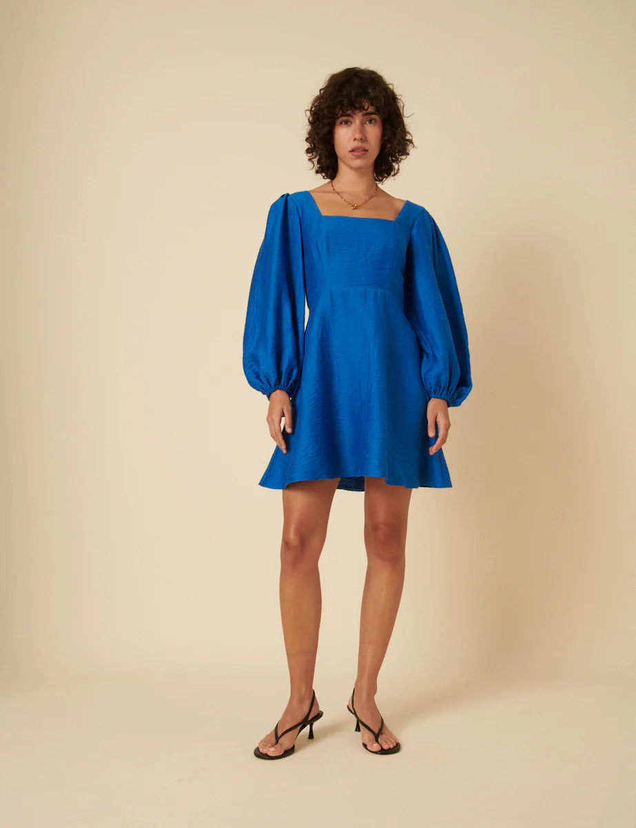 Blue Balloon Sleeve Loredana Mini Dress | Nobody's Child