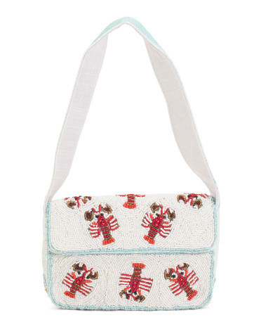 Lobster Motif All Over Hand Beaded Shoulder Bag for Women | Leather | Marshalls