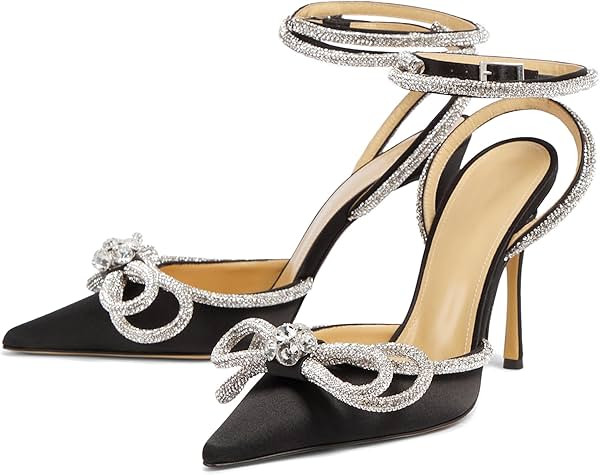 Women High Heeled Sandals Rhinestone Bow Heels Crystal Ankle Strap Stiletto Heeled Pumps Pointed ... | Amazon (US)
