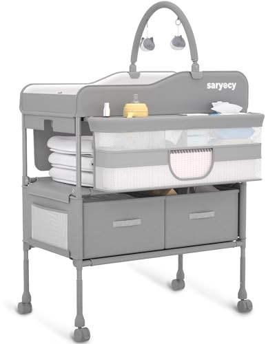Saryocy Baby Changing Table, Versatile Folding Changing Table, Waterproof Diaper Changing Station, Adjustable Height with 2 Drawers,Baby Changing Station, Mobile Nursery for Infant and Newborn | Amazon (US)