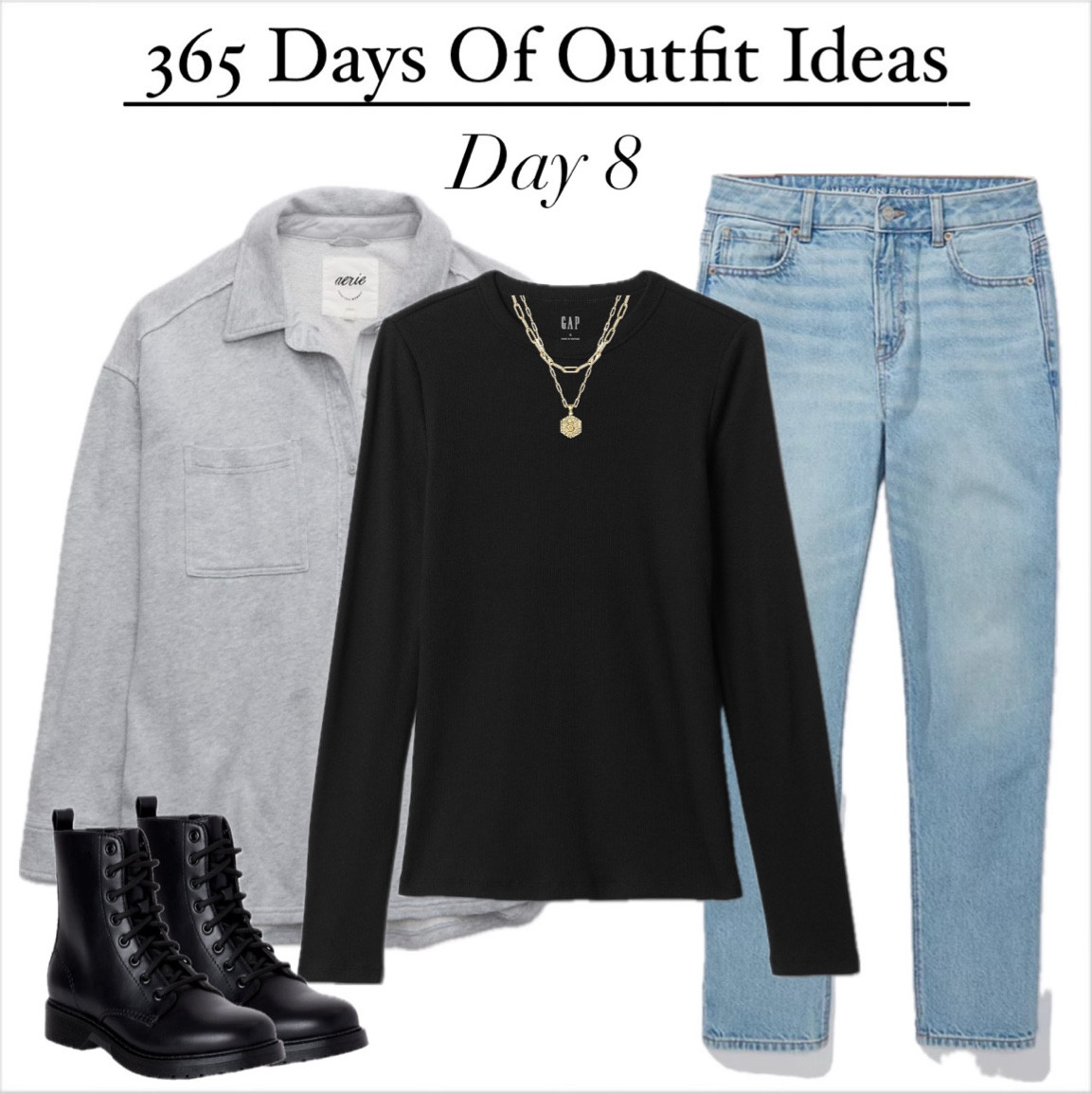 365 Days Of Outfirs Day 8! 
•shacket #aerie (old)
•ribbed long sleeve #gap
•strigid mom jeans #americaneagle 
•combat boots #walmart (old-2021)
#winteroutfit #winterboots #minimalistoutfit #minimalstyle #casualstyle #casualoutfit #maurices #amazon 

#LTKStyleTip #LTKFindsUnder50 #LTKSeasonal