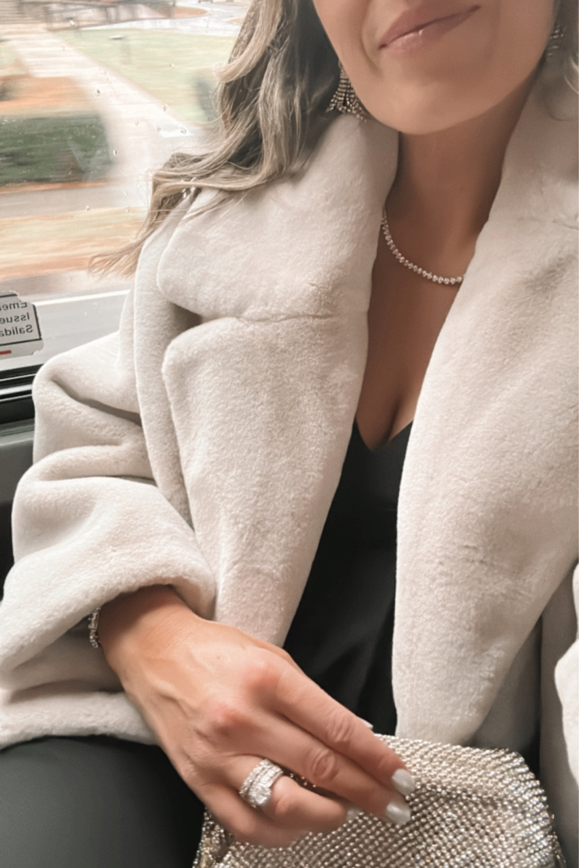 Wedding ready. December wedding. Faux fur. Bridesmaid dress. Maid of honor dress. Rhinestone heels. Sparkly jewelry. Amazon finds. Amazon style. Sparkly bag  

#LTKstyletip #LTKHoliday #LTKwedding