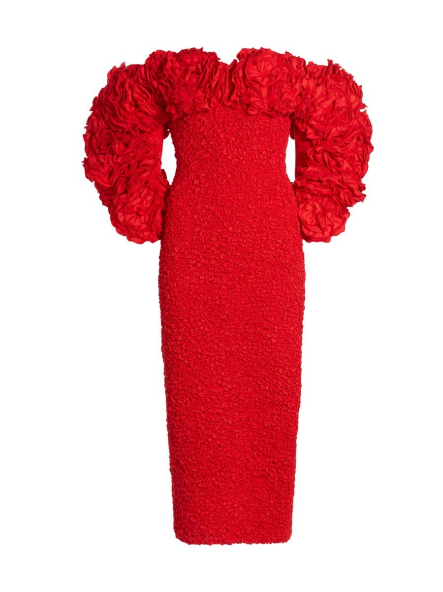 Shop Mara Hoffman Luna Off-The-Shoulder Sheath Midi-Dress | Saks Fifth Avenue | Saks Fifth Avenue