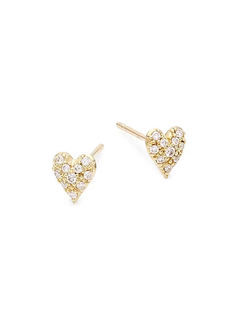 14K Gold & Diamond Heart Stud Earrings | Saks Fifth Avenue