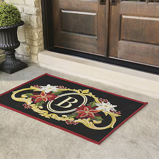 Poinsettia Crest Monogram Washable Door Mat | Frontgate | Frontgate