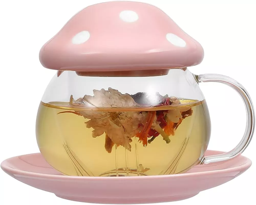 Cute Mushroom Glass Tea Cup,Mushroom Glass Coffee Cup with