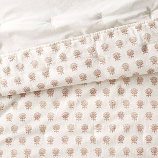 Lofty Cotton Slub Woodblock Print Floral Quilt Off White/Mauve – Threshold™ designed with Stu... | Target