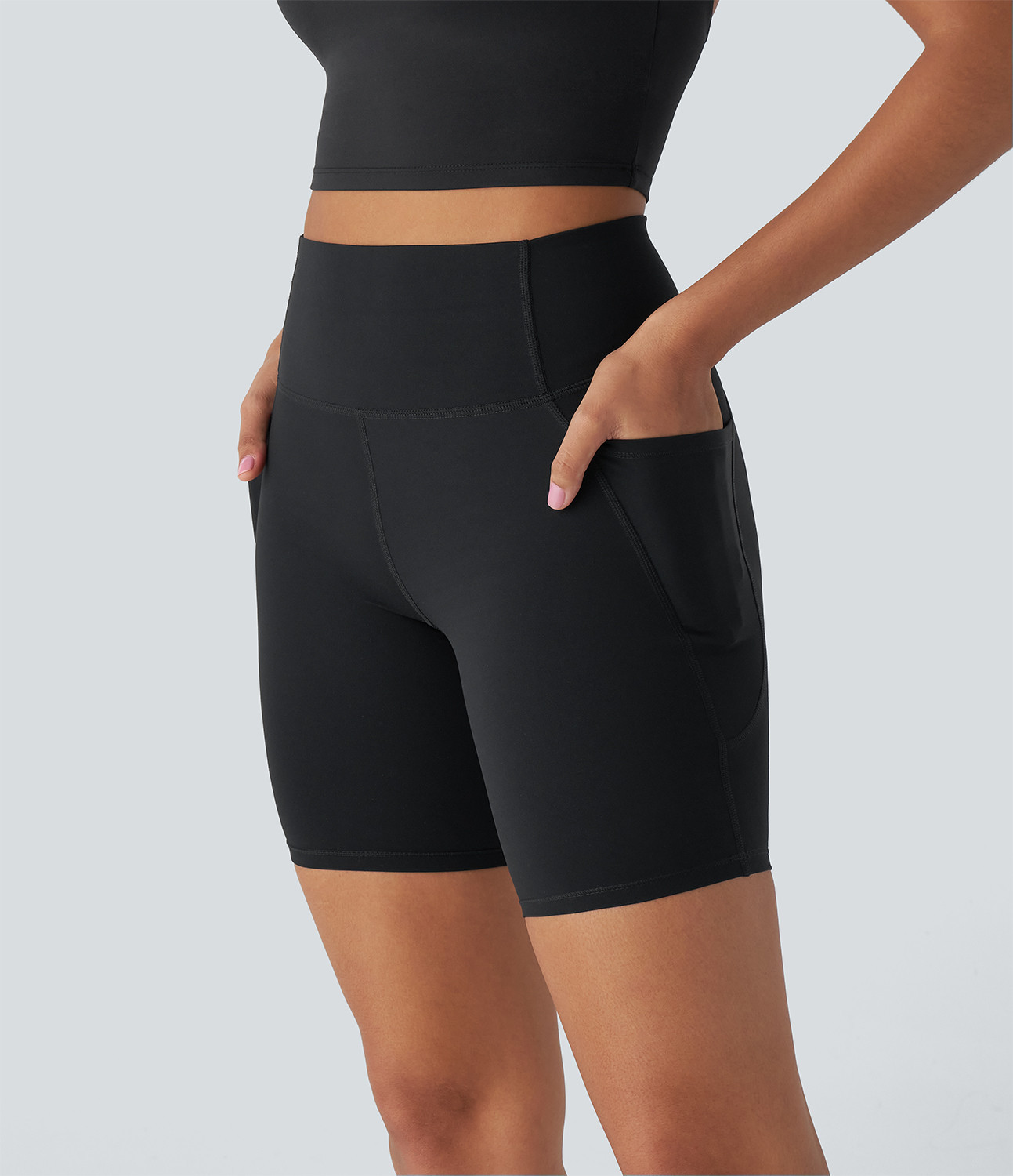 Halara Halara UltraSculpt™ SoCinched High Waisted Tummy Control Side Pocket Training Biker Shorts 7'' - Black - XS biker shorts women | HALARA