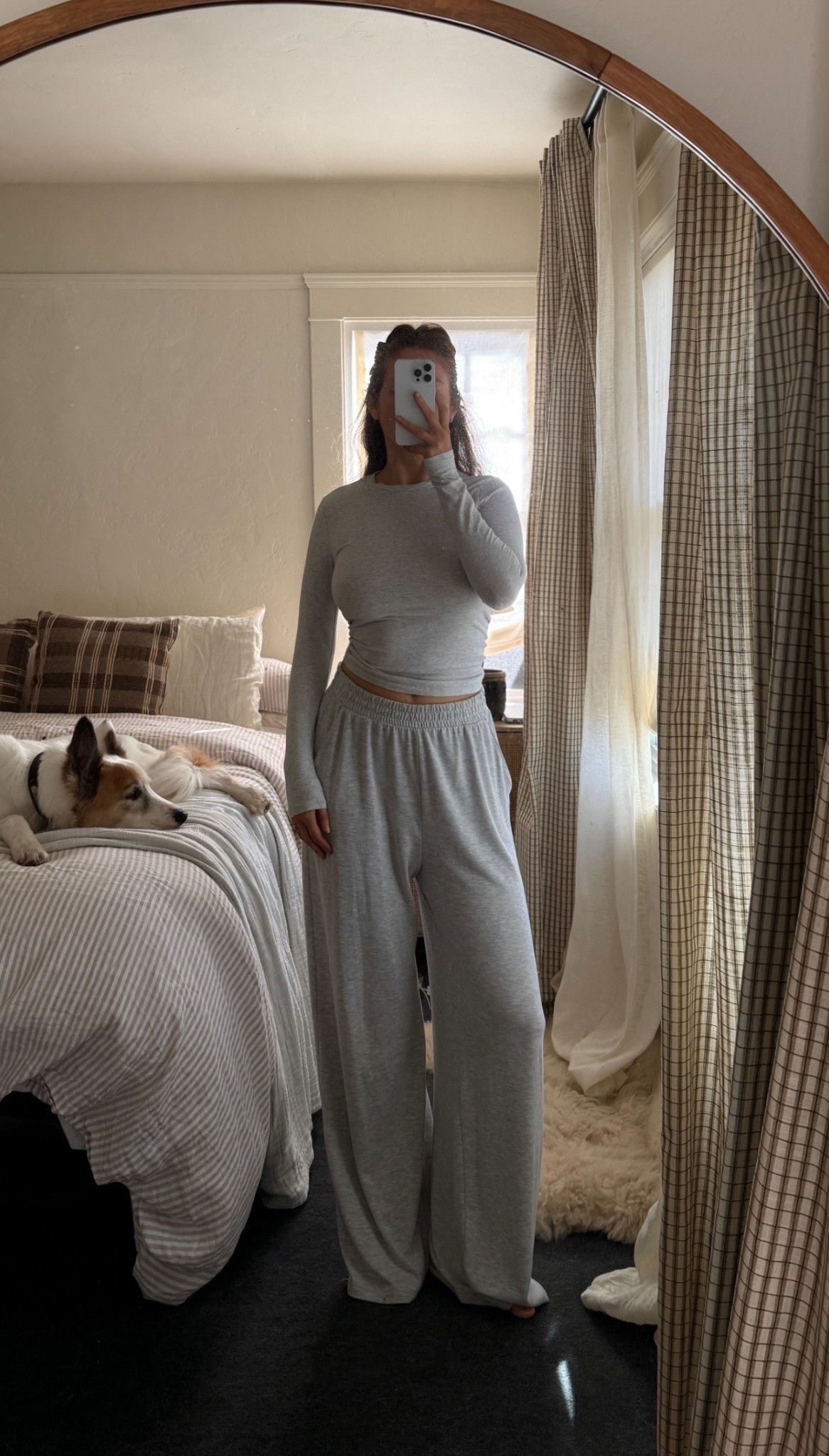 Set is from Abercrombie! Long sleeve top is just their basic grey long sleeve, but looks sold out — I’ll keep an eye out for a restock!! (Medium in bottoms, small in top!) 

Code DENIMAF for a stackable discount 