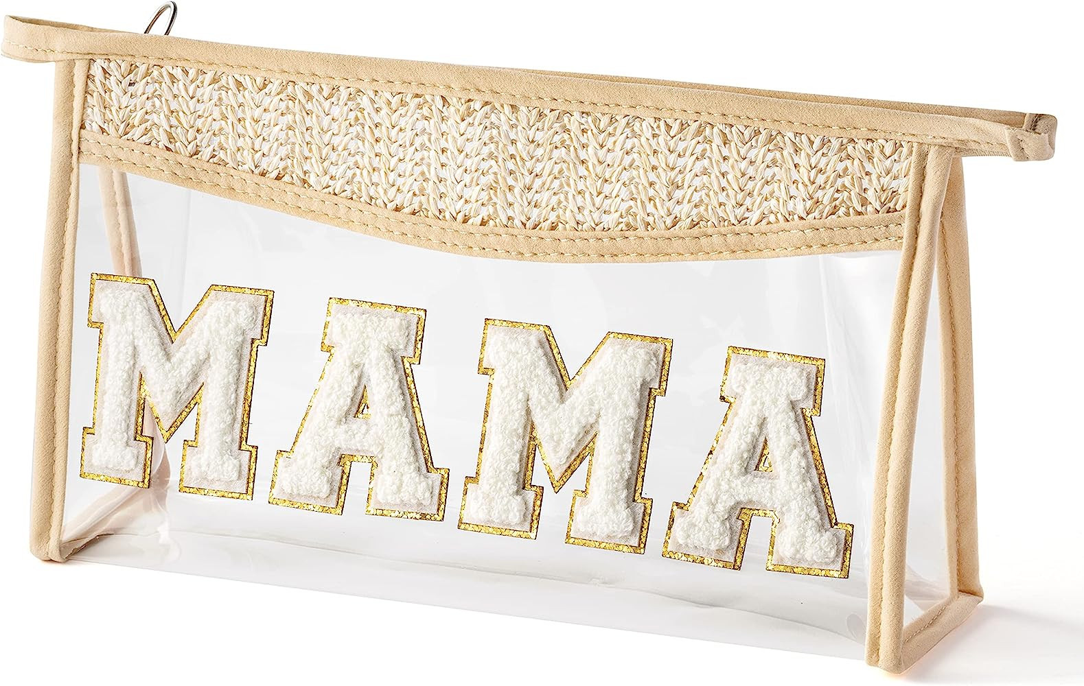Boho Patch Makeup Bag For Mother Clear Toiletry Bag Varsity Letter Travel Cosmetic Bag beige Tran... | Amazon (US)