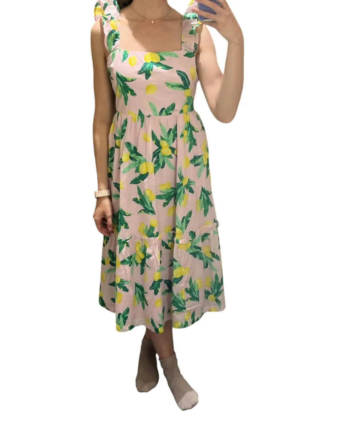 Square Neck Midi Dress In Pink Lemons | Shop Simon