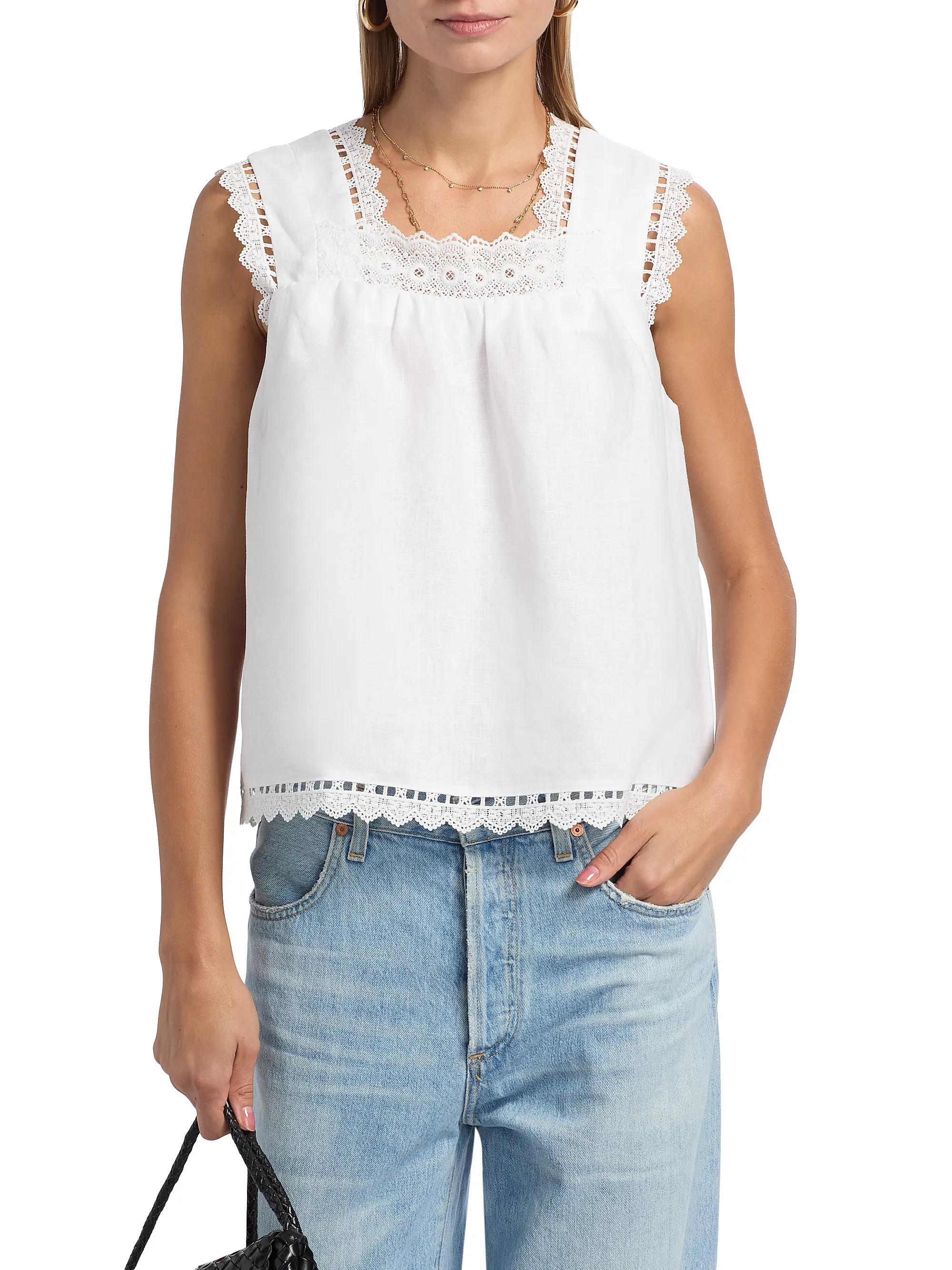 Faye Eyelet-Trim Linen Top | Saks Fifth Avenue