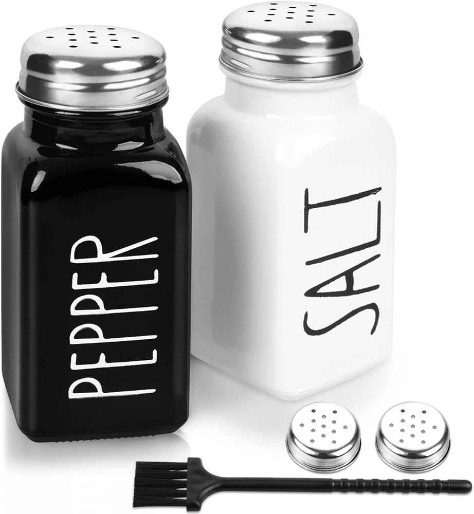 2 Pack Salt and Pepper Shakers Set, Glass Shaker with Stainless Steel Lid, Modern and Cute Farmhouse | Amazon (US)