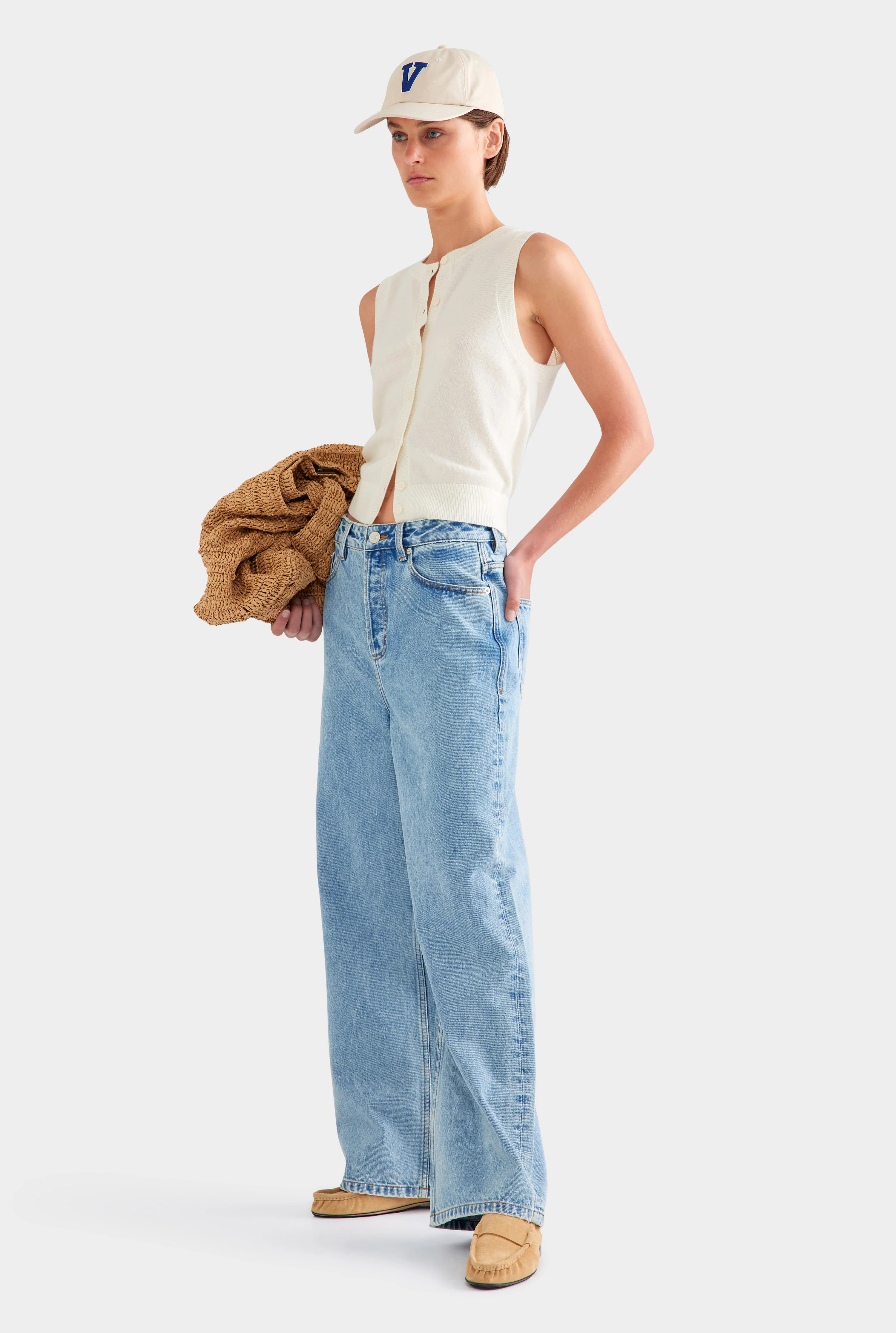 Womens Cashmere Button Through Tank Off White | Venroy | Venroy AU