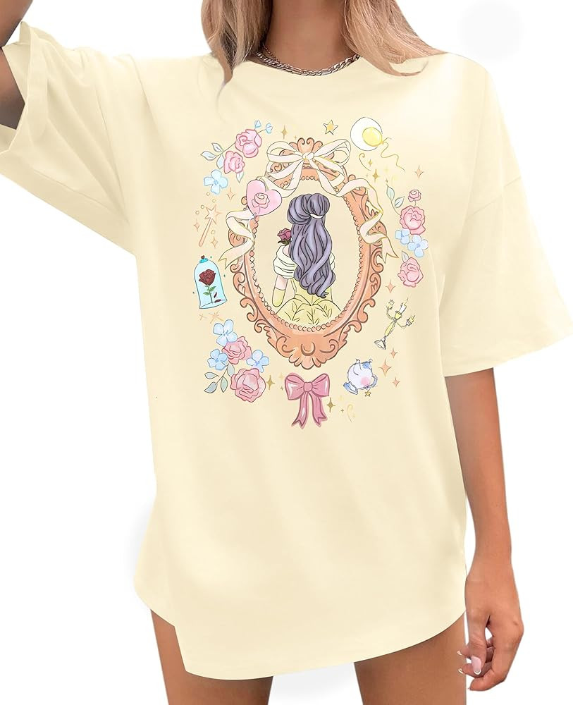 Oversize Magical Shirt for Women Princess Tshirt Magic Kingdom Shirt Family Vacation Tees Girls T... | Amazon (US)