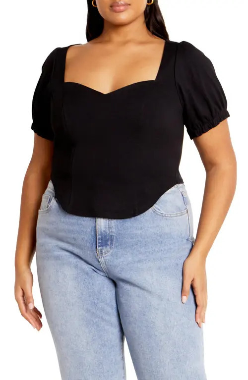City Chic Puff Sleeve Corset Top in Black at Nordstrom | Nordstrom
