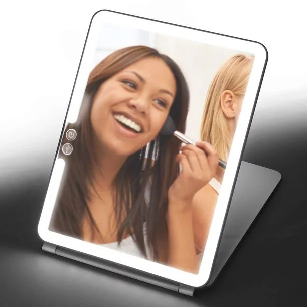 Home Zone Living Makeup Mirror Portable Travel Vanity Mirror, LED Lighting, USB Charge (White) | Walmart (US)