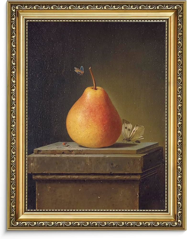 AIMAILON Gold Framed Artwork Wall Art for Wall Decor Rustic Fall Pear Fruit Insect Kitchen Moody ... | Amazon (US)